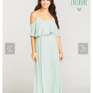 Caitlin Ruffle Maxi Dress in Dusty Mint Crisp